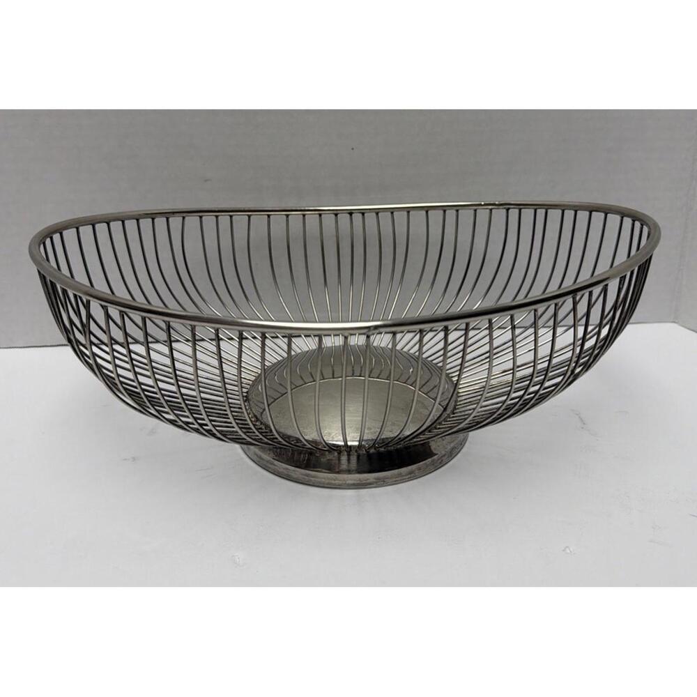 Leonard Hong Kong Silver Plated Wire Bread Basket Oval VTG 11.75” X 7.5” MCM